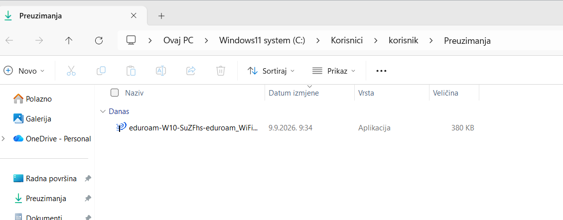 Pokretanje eduroam installer exe datoteke